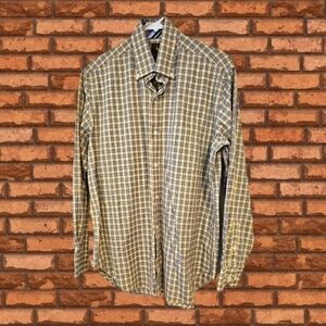 TAILORBYRD plaid button-down contrast collar cuffs Cotton yellow blue shirt sz L